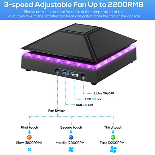 Upgraded Cooling Fan Dust for Xbox Series X with RGB Color Light Strip,FASTSNAIL Accessory with Dust Cover Filter,Rubber Dust Plugs, Adjustable 3-Level Low Noise Top Fan with LED Light,Extra USB Port