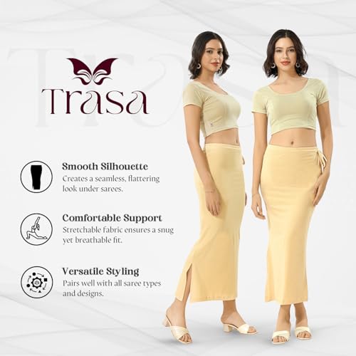 Image of TRASA Womens Saree Shapewear Petticoat, Cotton Lycra Petticoat, Skirts for Women, Shape Wear Dress for Saree