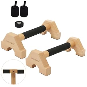 Wooden Parallettes Push-up Stand, Wood Pushup Bars Non-Slip Base Exercise Home Workout Equipment, Wooden Parallettes Handle Stands Grip for Men Strength Training, Stable Handstand Push Up Handles for Floors