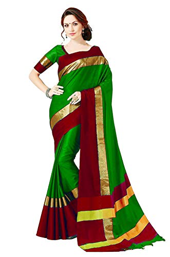 Image of PerfectBlue Women's with Blouse Piece Saree (VisvaVariation Lightgreenbrown Free Size)