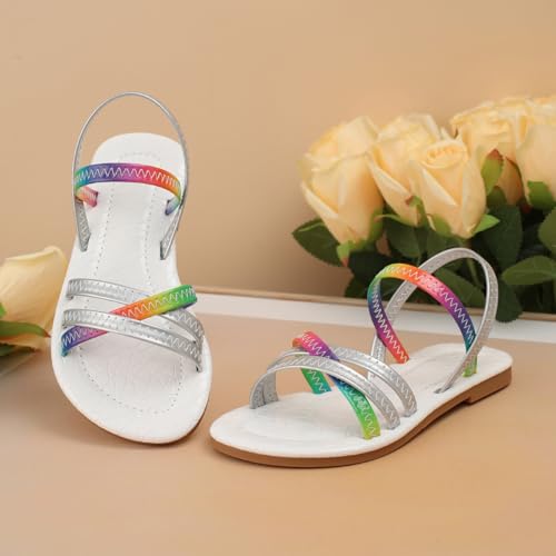 Girl's Open Toe Summer Flats Cross Rainbow Strappy Sandals Slip On Sandal Flats Comfortable Dress Shoes for Girls (Toddler Little Kid Big Kid)2