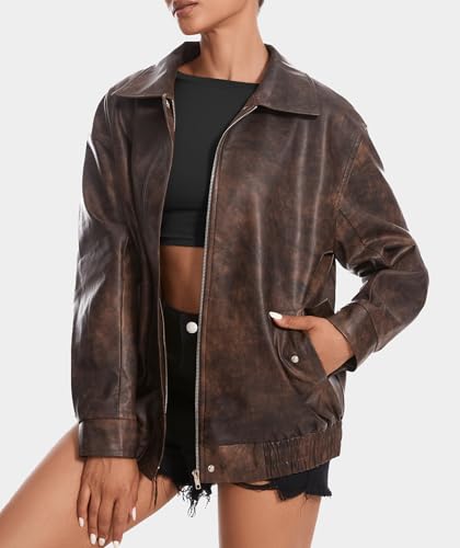 Women's Faux Leather Jackets Long Sleeve Zipper Oversized Motorcycle Biker Coat Trendy Travel Casual Outfits3