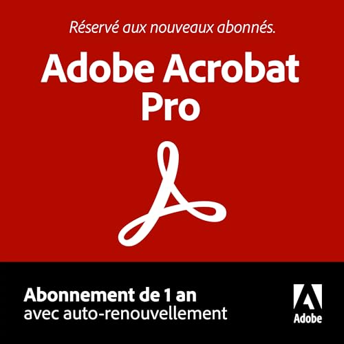 Adobe Acrobat Pro | Logiciel PDF | Convertir, éditer, signer électroniquement, protéger| Abonnement de 1 an avec auto-renouvellement | PC/Mac