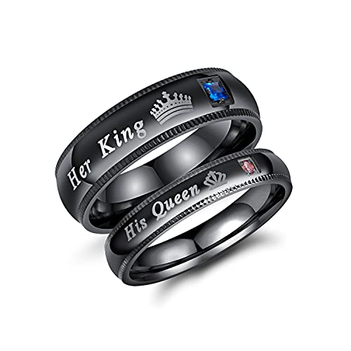Set of 2 His Queen Her King Rings Stainless Steel Wedding Engagement Band Matching Promise Rings For Couple Anniversary Jewelry