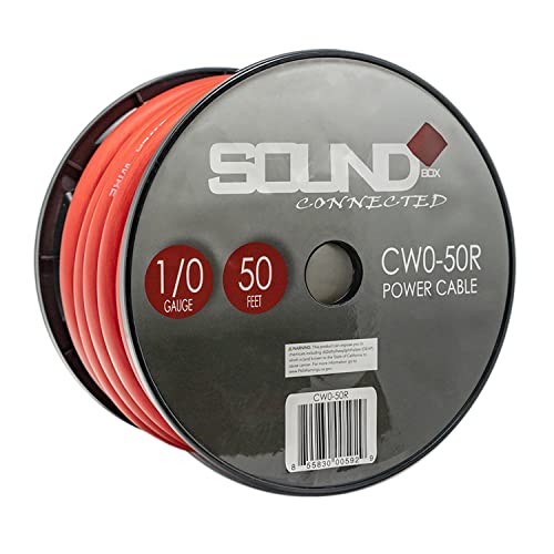 SoundBox Connected 0 Gauge 50' Wire UltraFlex Amplifier Power/Ground Cable, Red