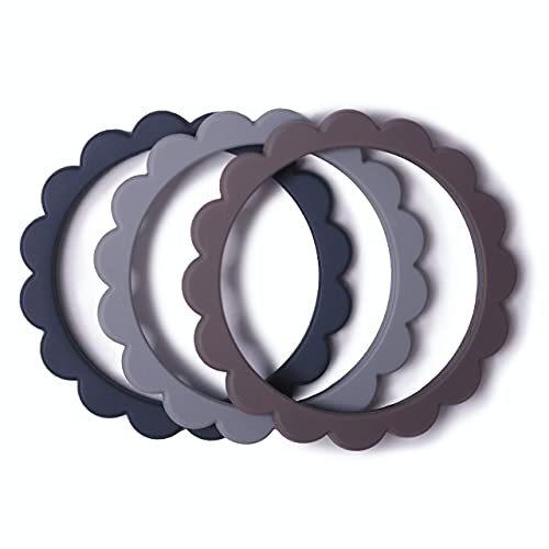 Image of mushie Flower Teether Bracelet | 3-Pack (Steel /Dove Gray /Stone)