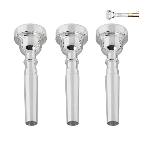 HJYDGJ Lot de 3 accessoires pour instruments de trompette en laiton 3C, 5C, 7C, Taille Instrument Accessoires Embout de trompette - Argenté