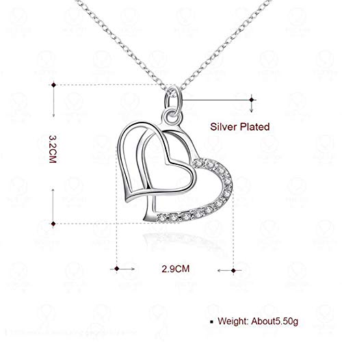 Collier pour femmes filles pendentif double cœur strass de 45cm - 2