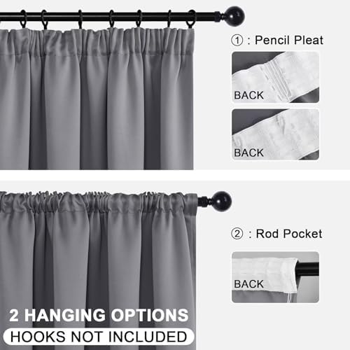 DWCN Blackout Curtains for Bedroom - Thermal Insulated Room Darkening Pencil Pleat Window Curtains for Living Room 46 x 54 inch Length,Grey, 2 Panels