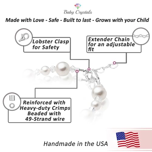 Baptism Pearl Bracelet for Girls, Sterling Silver Crystal Cross Charm, Baptism Gifts for Girl with white simulated Pearls and Crystals, elegant Girls Jewelry3