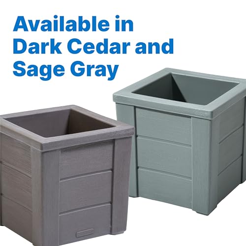 Step2 Lakewood Square Planter Box, Outside All-Season All-Weather Gardening Pot for Patio and Front Porch, Dark Cedar, 2-Pack - image 7