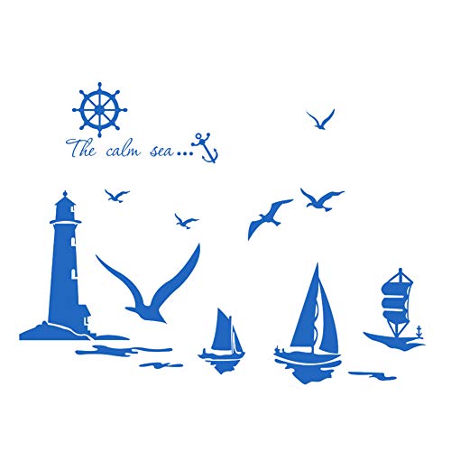 Asien Phare Mouette Bateau à Voile Wall Sticker Creative Stickers muraux Chambre Salon Amovible Wall Paper Cover