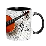 Taza de café con temática musical, vasos de viaje, pinta juguetona de escritorio, 350 ml, para instrumentos de guitarra, violín, piano, tazas, tazas de cerámica para espacios de trabajo, cumpleaños y