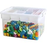 大容量レゴ収納コンテナ：多機能透明設計（レイヤードグリッド + 仕切り），おもちゃ/食料品も整理可，積み木ベース対応（積み木不含） (43L,ホワイト) [並行輸入品]