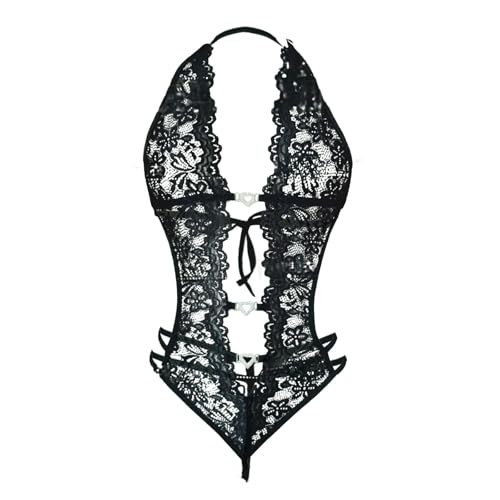 Genérico Ropa Sexy Mujer Encaje Caliente Lenceria Sexy de Dormir con Cuello en V Pijamas Camisón Conjunto para Négligé Ropa de Dormir Seductor Sin Espalda Transparente Bodysuit