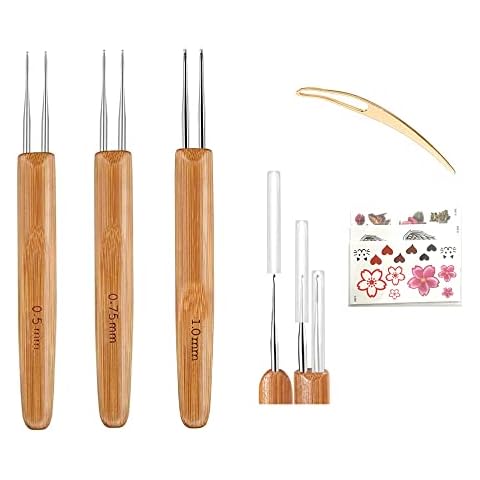Dreadlocks Crochet Hooks 3pcs/Set ，Braid Hair Dreadlocks Needle ，Dreadlock Crochet Hook Tool Weaving Needle Tool ，Locs Crochet Needle （3 Pieces 2 Hooks /0.5mm+0.75mm+1mm Cover