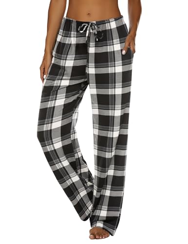 Image of Ekouaer Women Pajama Pants Comfy Pj Bottom with Pockets Stretch Plaid Sleepwear