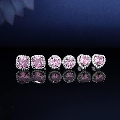 ORAZIO Hypoallergenic 925 Silver Cubic Zirconia Stud Earrings Brilliant Cut Simulated Diamond Square Round Heart CZ Halo Stud Earrings for Women Girls
