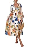 Maxigerui Women's Long Sleeve Floral Maxi Dress 2026 Spring Summer Wedding Guest Dress Blue Watercolor XL