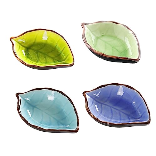 Alipis 4pcs Ceramic Leaf Saucer Plates Unique Seasoning Dishes Spice Bowls Snack Container Sauce Dipping Bowls Safe Easy to Clean