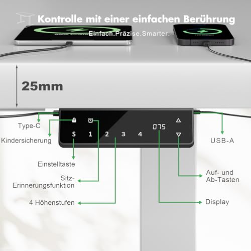 Flamaker Höhenverstellbarer Schreibtisch 160x80 cm, 25MM Ganze Tischplatte mit Bürstenloser Motor… – Ansicht 4