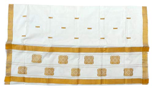 Image of Women's Kerala Traditional Cotton Kasavu Saree with Running Blouse | Sari for Weddings, Festivals, Temple Visits, Onam Vishu & Regular Wear