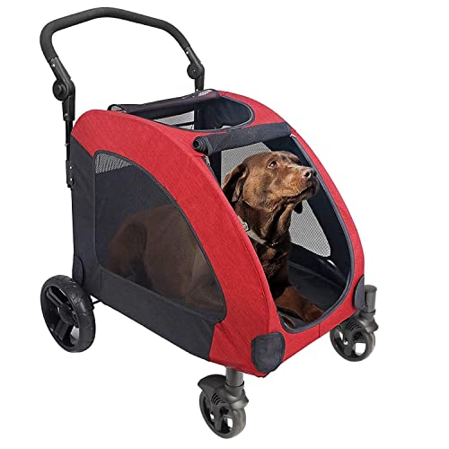 Uyoyous Pet Cart Pet Stroller Ventilated Foldable Dog Stroller 25×31" Dog Cart With 4 Rubber Wheels And Adjustable Handle Zipper Entry, Mesh Skylight Cat Dog Stroller For A Variety Of Roads Easy Fold #TOP6