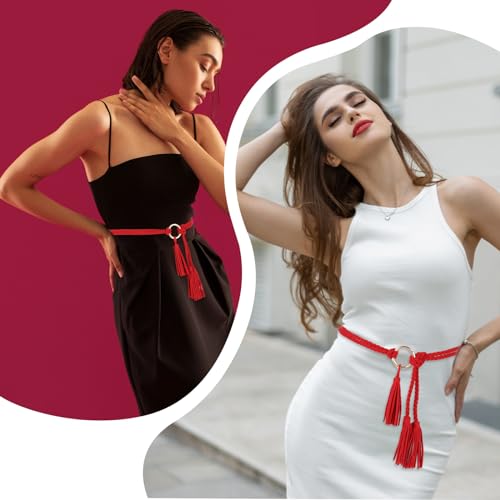 Women's Tassel Braided Waist Belt, Skinny Handwoven Belt with Ring for Dress Waist Belt4