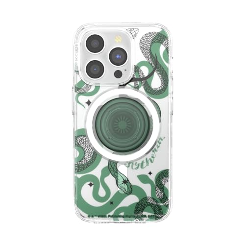 Image of PopSockets iPhone 15 Pro Case with Round Phone Grip Compatible with MagSafe, Phone Case for iPhone 15 Pro, Wireless Charging Compatible, Harry Potter - Slytherin