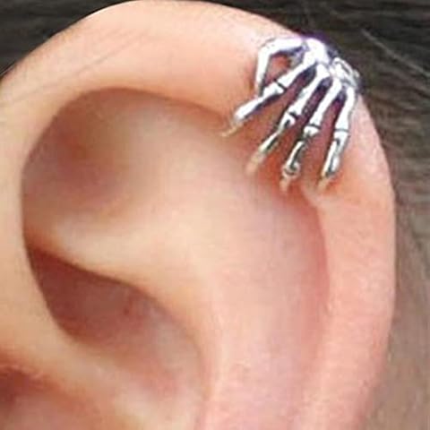ZXCW 1Pc Unisex Punk Simple Design Silver Color Skeleton Finger Hand Ear Clip Ear Cuff Punk Street Stainless steel studs-default Cover