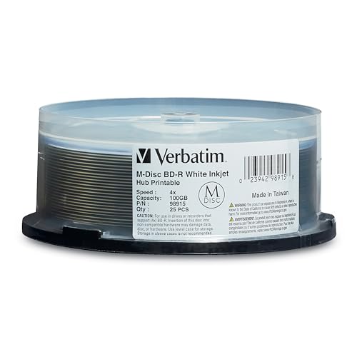Image of Verbatim M DISC BDXL 100GB 4X White Inkjet Hub Printable - 25pk Spindle (98915)