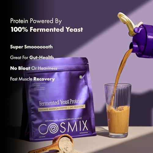 Image of Cosmix Fermented Yeast Protein Powder | 24g Protein | Pure Single-Source Protein | Made In-House | Smooth, Crazy tasty & Gut-Friendly | Malnad Arabica Coffee, 38g Sachet