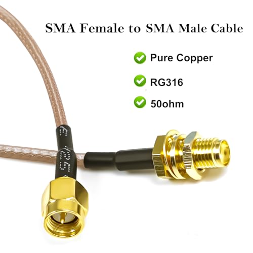 Ahoaepy RG316 SMA kabel koncentryczny do anteny satelitarnej, niskie straty 15 cm (6 cali) SMA wtyczka do gniazda Jumper, kabel koncentryczny do amatorskich urządzeń radiowych, routerów, dronów FPV