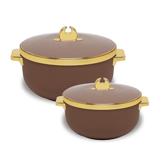 Image of SELVEL Royal Linex Casserole Collection | Insulated Hot Cases | Stainless Steel Inner | BPA-Free | Brown & Lime Green | (Royal Linex Casserole - Brown, Set of 2 (600ml + 1200ml))