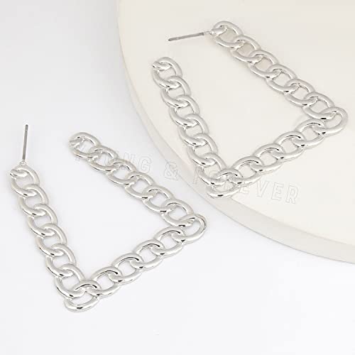 Image of Young & Forever Gift Stainless Steel Curb Chain Hoop Earrings for Women Big Hoop Dangle Earring for Women Trapezoid Earrings Thin Geometric Hoop Earrings
