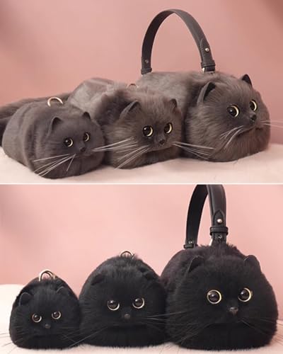 Cute Cat Crossbody Handbag Puffy Plush Cat Shaped Shoulder Bag for Women Girl Boy Kid3