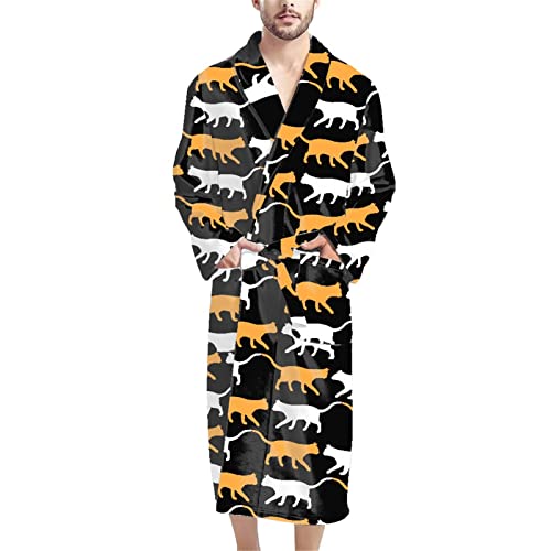 Poceacles Men Bath Robe Winter Warm Loungewear with Self Tie Waist Open Patch, Lightweight Bath Robe for SPA Hotel