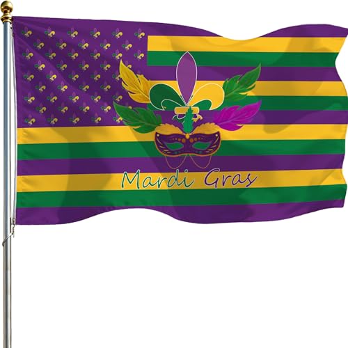 Mardi Gras Flag 3x5Ft Outdoor Double Sided Printing Mardi Gras Decor for House Yard Garden Masquerade Mask Fat Tuesday Background New Orleans Carnival Carnival Party Supplies