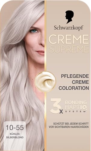 Schwarzkopf Creme Supreme Pflegende Creme Coloration 10-55 Kühles Silberblond intensive Haarfarbe mit 3x Bonding HaptIQ System Colorationscreme mit 100% Grauabdeckung