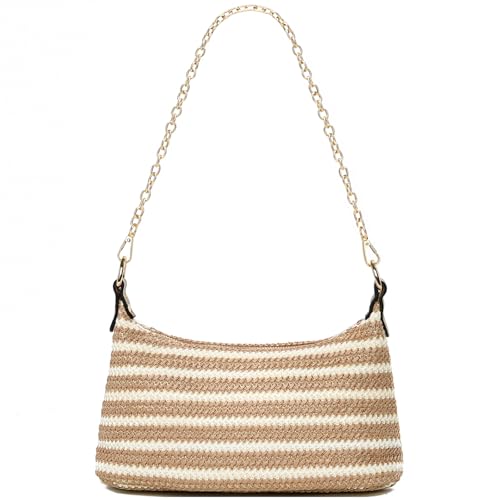 Image of CROJUYI Straw Shoulder Bag for Women Soft Small Woven Shoulder Purse Handbag,Beach Tote Straw Bag for Summer