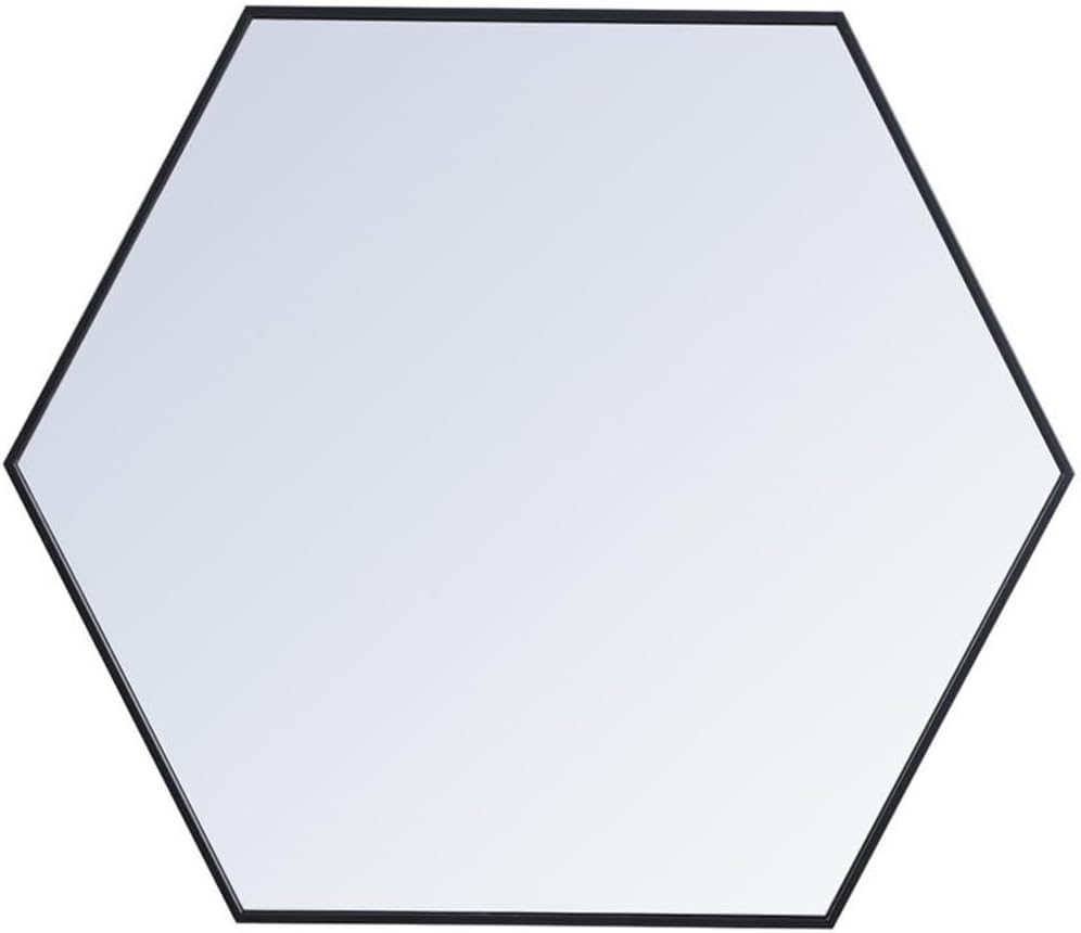 Pemberly Row Hexagonal Metal Frame Mirror, 35" x 41", Black Finish, Glass/MDF Construction, Contemporary Design, Vertical/Horizontal Mount, Living Room, Bedroom, Bathroom or Foyer Wall Decor