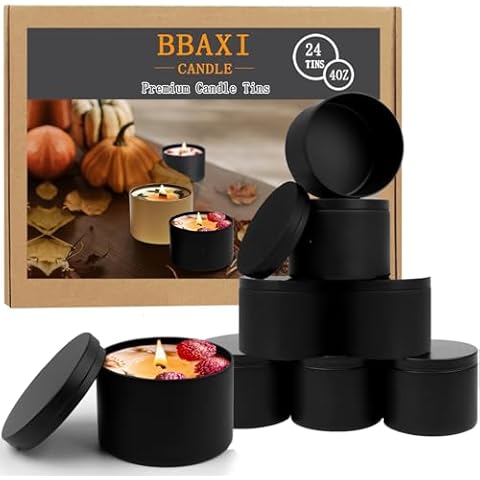 BBAXI 4 oz Black Candle Tins 24 Pcs, Black Empty Candle Tin with Lids for DIY Candles Making, Matte Full Black Candle Jars for Candle Making Cover