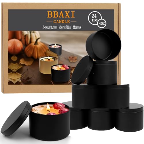 BBAXI 4 oz Black Candle Tins 24 Pcs, Black Empty