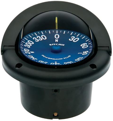 Compass Black 12 Volt Green LED Flush Mount 3-3/4 Inch PowerDamp Plus Blue Open Face Dial 4 To 5 Inch Mounting Hole 5-5/32 Inch Overall Height