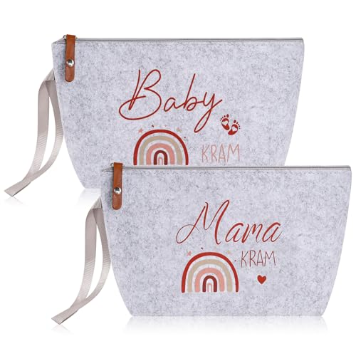 2pcs Geschenke für Werdende Mütter Schwangere, Mom Bag mit Reißverschluss, Baby Kram Tache mit Regenbogen, Babyparty Geschenke, Mutter Beutel für Mama Neue Mama Geschenke Mama zu Werden