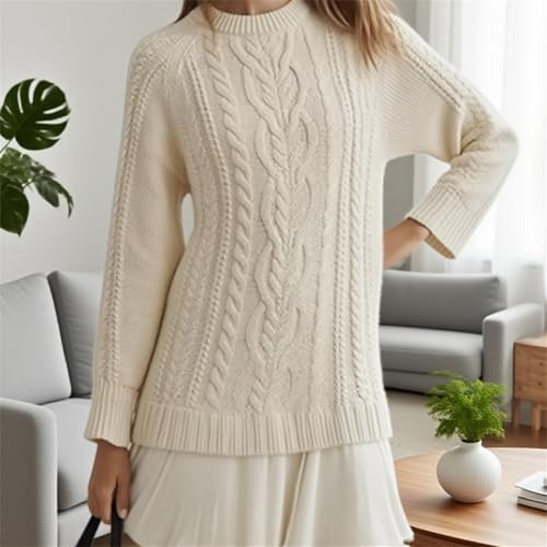 Women Crewneck Cable Knit Sweater Mini Dress, Substantial/Substantian Sweater Mini Dress, Twofer Knit Sweaters Women 5