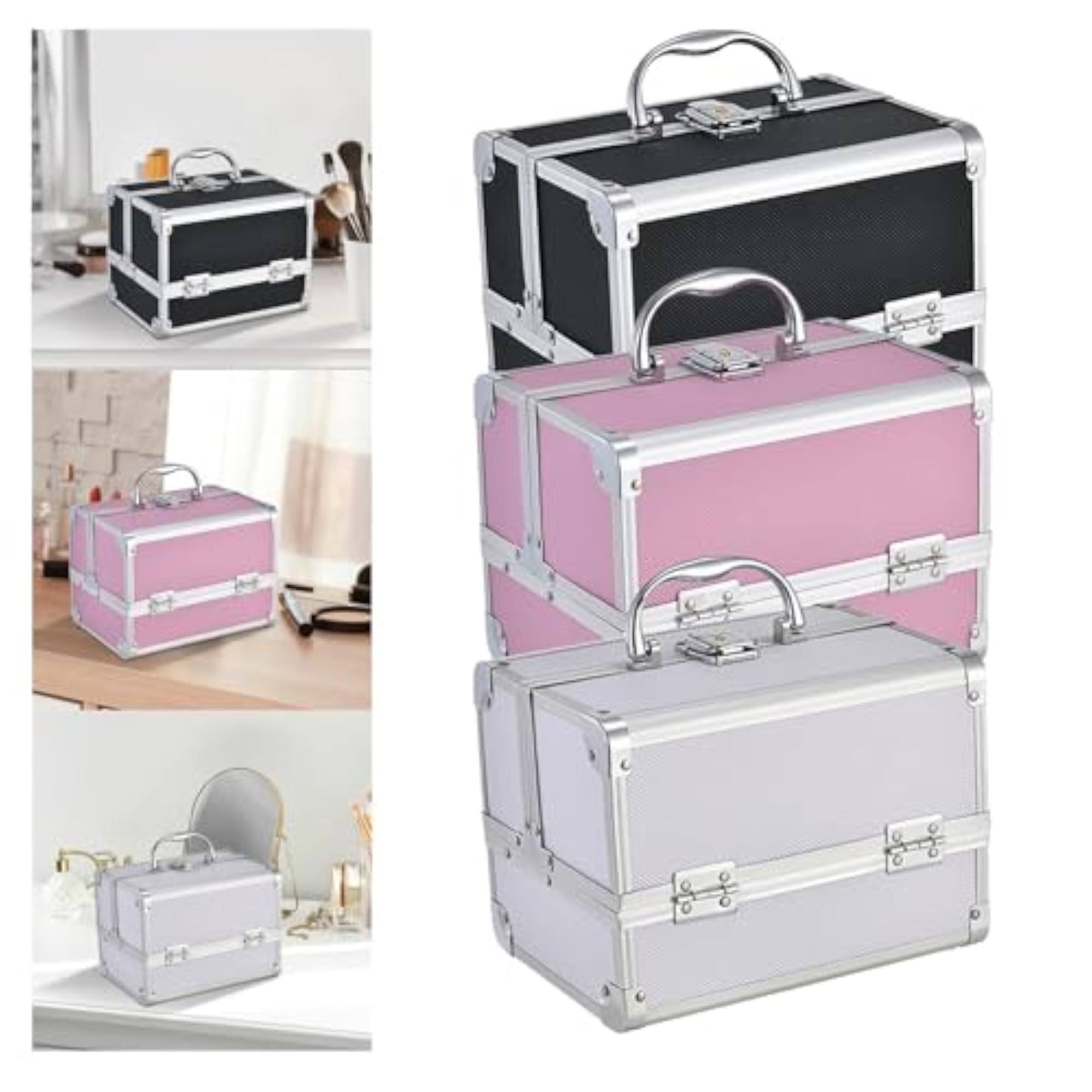 Portable Makeup Train Case with Mirror and Divider