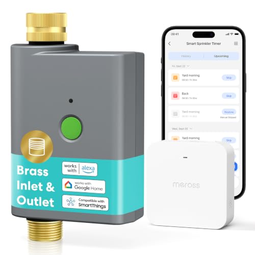 Image of meross WiFi Water Timer for Garden Hose, Brass Inlet & Outet, Rain Skip | WiFi Sprinkler Valve for Lawn, Garden, Yard & Automatic Irrigation System, Work with Apple Homekit, Alexa & Google Assistant