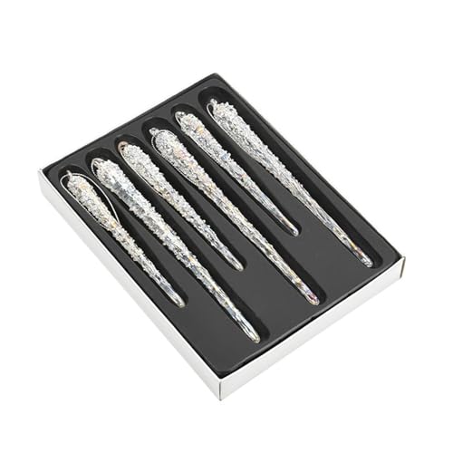 Colcolo 6x Glass Icicle Ornament Christmas Decorations Glittering Charm Pendant Christmas Tree Ornaments for Holiday Thanksgiving Party