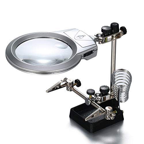 Desktop-Multifunktionslupe 2X, 6X, mit LED-Leuchten, Tischlampentyp, zusätzlichen Halterungen und Clips sowie Krokodilklemmen für Schweißen, Montage,